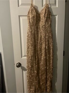 Emerald Sundae Strapless Gold Embroidered Evening Gown